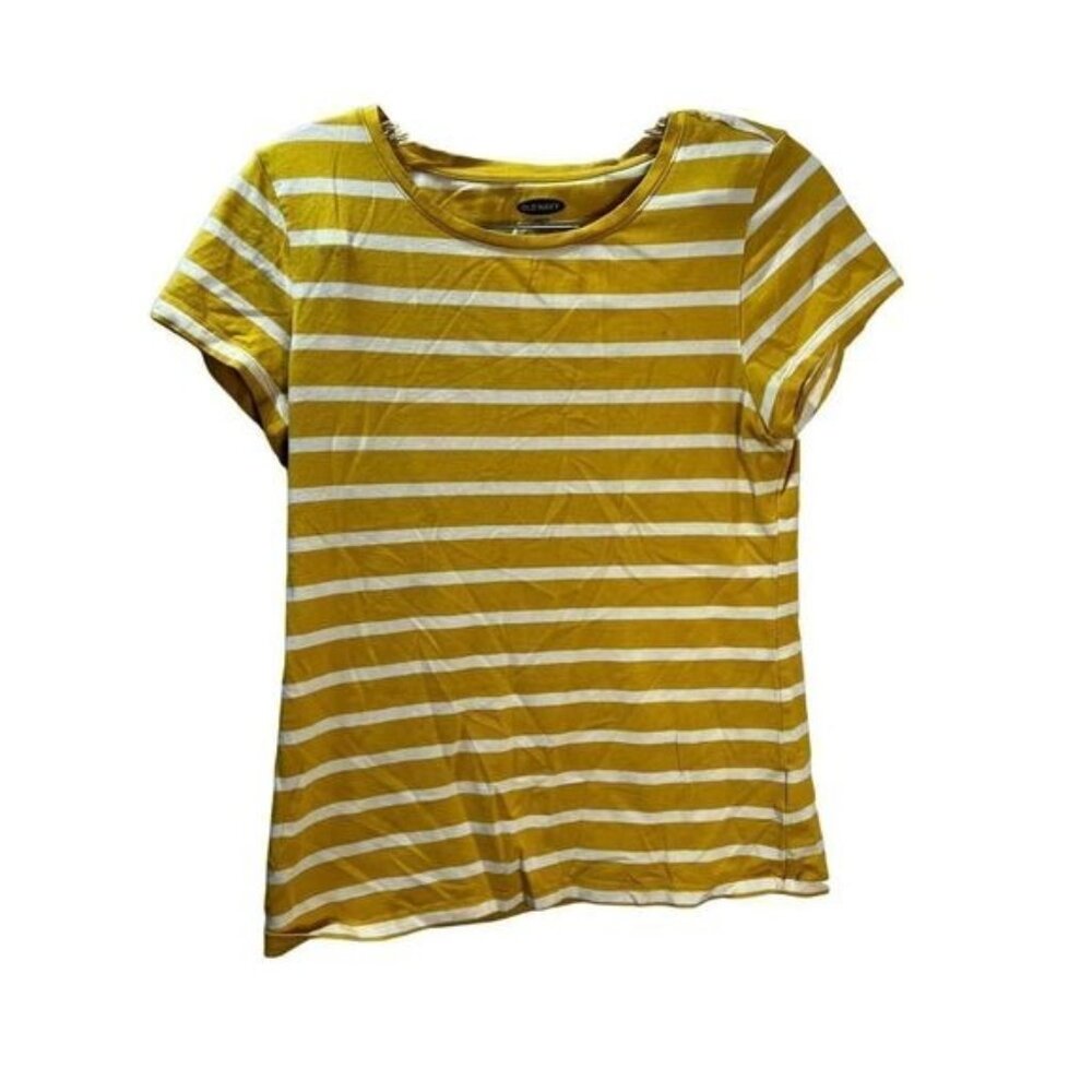 Old Navy‎ Yellow White Striped T Shirt Short Sleeve Medium